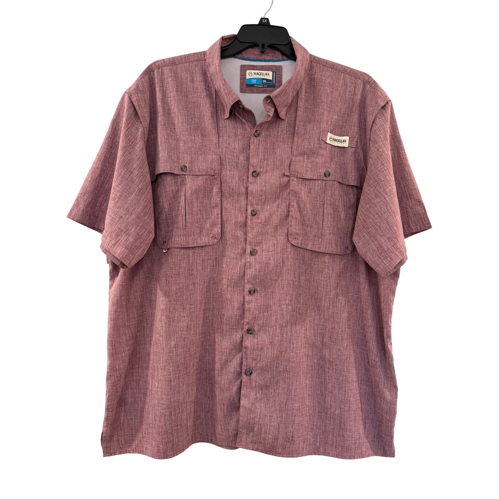 Magellan Outdoors Fish Gear Aransas Pass Fishing Shirt Mens 2XL Red Heather